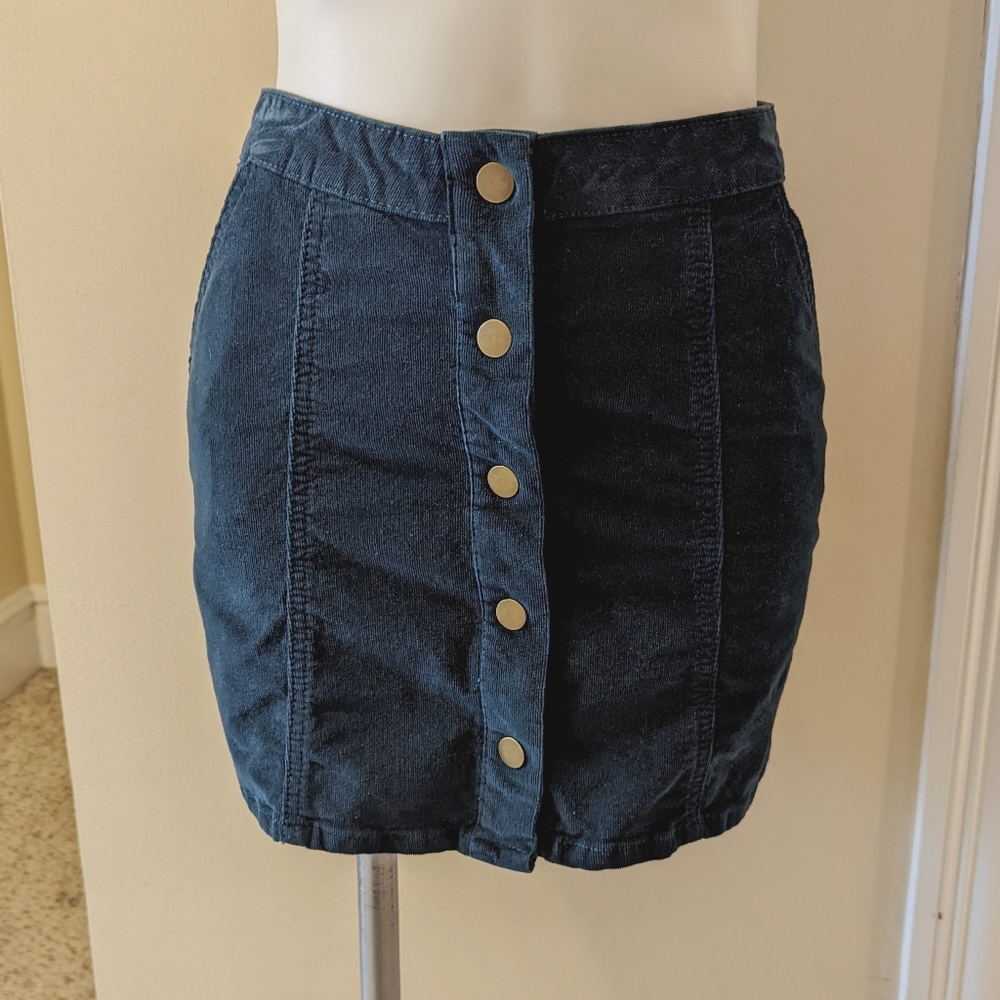 Altar'd State dark teal snap front corduroy mini skirt size  xs